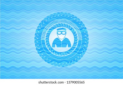 thief icon inside water wave concept emblem background.