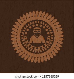 thief icon inside wooden emblem. Retro