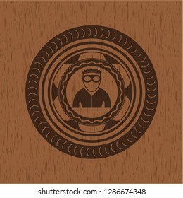 thief icon inside wooden emblem. Retro