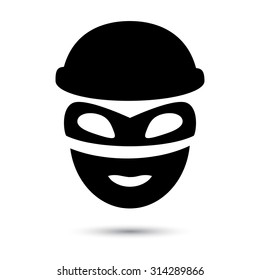 Thief icon isolated on white. Simple web black icon in vector format. Laughing Thief. Crime