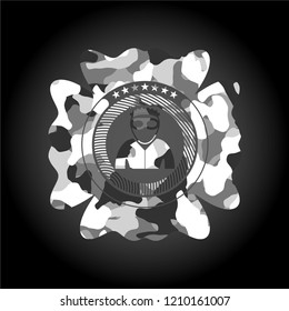 thief icon on grey camouflaged texture