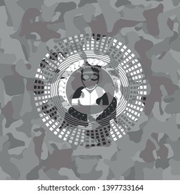 thief icon on grey camouflaged texture