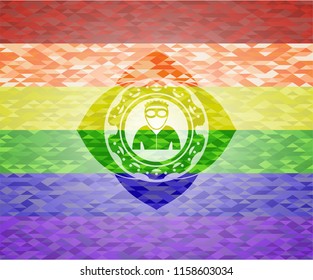 thief icon on mosaic background with the colors of the LGBT flag