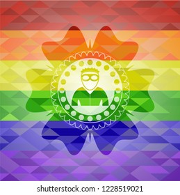 thief icon on mosaic background with the colors of the LGBT flag