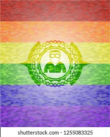 thief icon on mosaic background with the colors of the LGBT flag