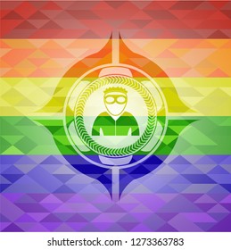 thief icon on mosaic background with the colors of the LGBT flag