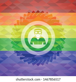 thief icon on mosaic background with the colors of the LGBT flag