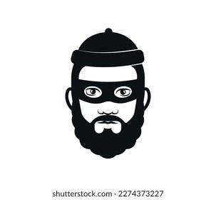 Thief icon on white background. Bearded thief.
