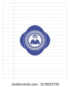 thief icon pen effect. Blue ink. Vector Illustration. Detailed. 