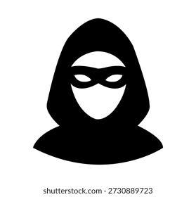 Dieb-Ikone. Dieb Betrüger Silhouette Vektorgrafik auf weißem Hintergrund. Diebsmaske mit Augenschlitzen, Sicherheits- und Betrugssymbolen.