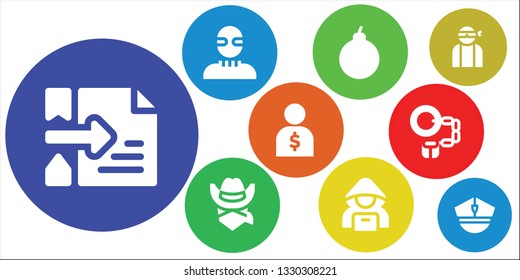thief icon set. 9 filled thief icons.  Simple modern icons about  - Hacker, Burglar, Attack, Cowboy, Salesman, Handcuffs, Police