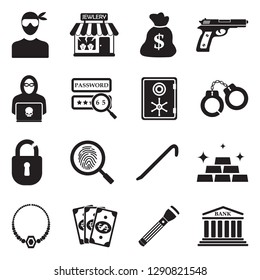 Thief Icons. Black Flat Design. Vector Illustration.