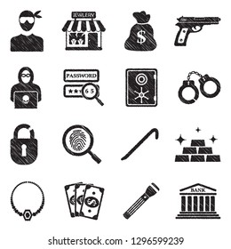Thief Icons. Black Scribble Design. Vector Illustration.