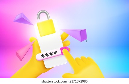 Der Dieb, der PIN-Code, um das Smartphone zu entsperren. 3D-Vektorkonzept