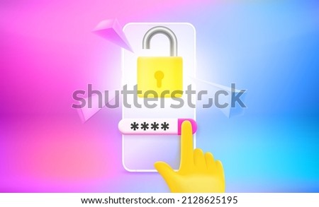 The thief inputting pincode to unlock the smartphone. 3d vector concept