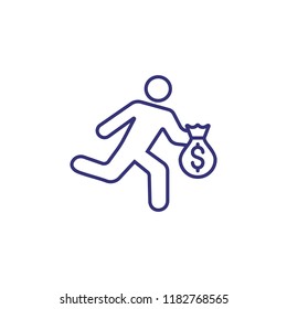 Thief Line Icon. Running In Man Carrying Bag Of Money. Justice Concept. Can Be Used For Topics Like Law Enforcement, Crime, Robbery, Theft, Burglary