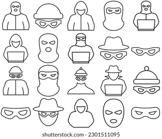 Thief line set icon, scammers logo vector