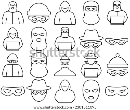 Thief line set icon, scammers logo vector