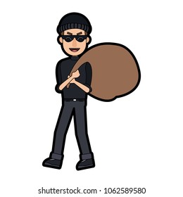 Thief man with bag cartoon