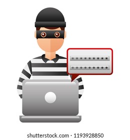 thief man with laptop computer avatar character