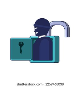 thief man in padlock security