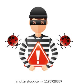 thief man with warning signage avatar character