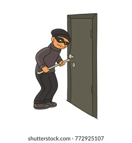 Thief Mask Burglar Trying Force Open Stock Vector (royalty Free 