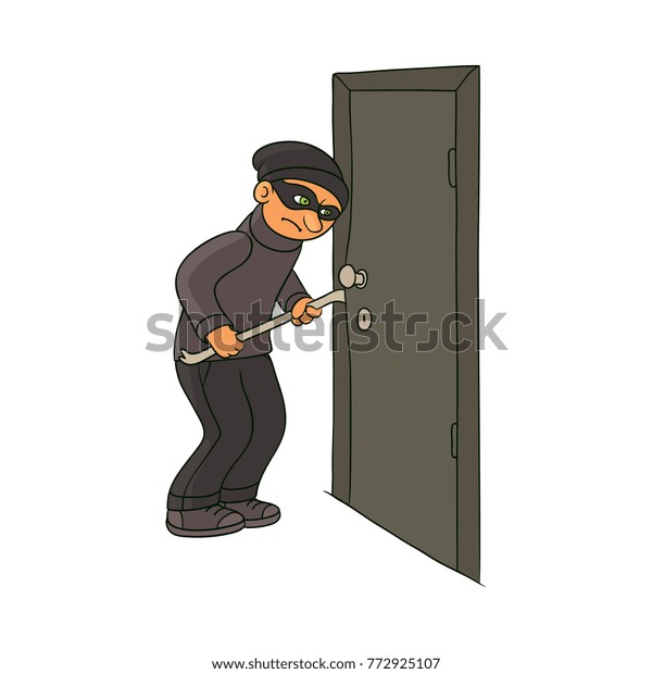 Thief Mask Burglar Trying Force Open Stock Vector (Royalty Free) 772925107