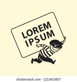 Thief in mask carries stolen goods vector icon
