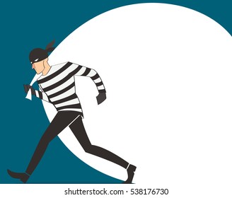 thief in a mask character vector bandit cartoon illustration with robber bag background 