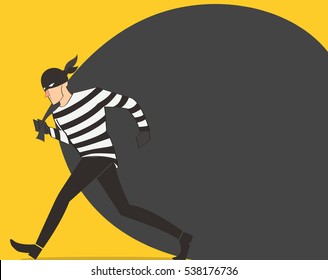 thief in a mask character vector bandit cartoon illustration with robber bag background 