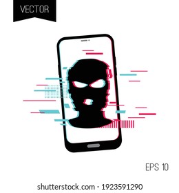 Thief mask on the background of a smartphone. Glitch style. 3 hole mask.