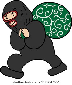 Thief with mask on face and stealing something important