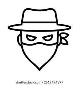 Ladrão na ilustração de vetor de máscara no estilo de contorno. Traçado editável.