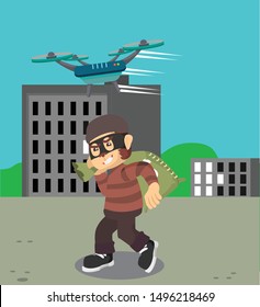 thief monkey monitored drone. vector illustration.