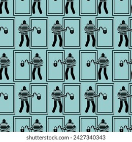 Thief with nail puller pattern seamless. Robber background. Rogue texture
