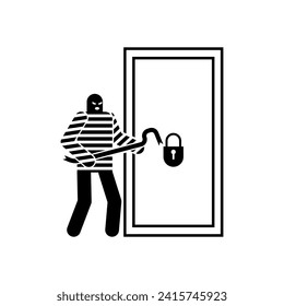 Thief with nail puller. Robber icon. Rogue sign.