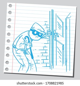 Thief opening door trying to enter the house.