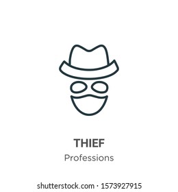 Thief outline vector icon. Thin line black thief icon, flat vector simple element illustration from editable professions concept isolated on white background