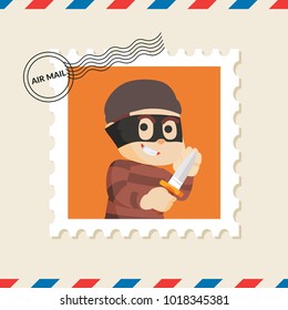 Thief postage stamp on air mail envelope