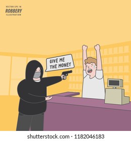 the thief rob mini mart or supermarket with handgun illustration vector. Criminal concept.