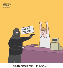 the thief rob mini mart or supermarket with handgun illustration vector. Criminal concept.
