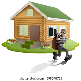 Thief robbed house. Property insurance. Illustration in vector format