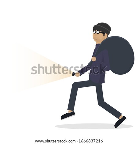 Thief. Robber with a bag. Loot, vector illustration