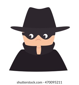 thief robber hat mask black clothes male man vector illustration isolated
