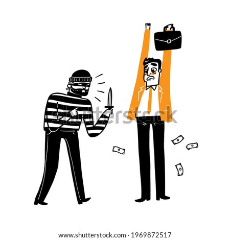 A thief is robbing a businessman. Hand draw Vector illustration doodle style  Foto stock © 