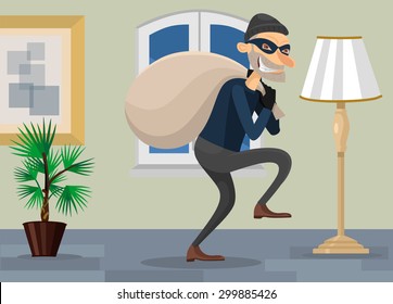 Thief in room vector flat illustration