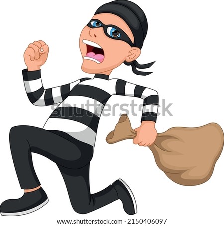 Thief run away cartoon on white background