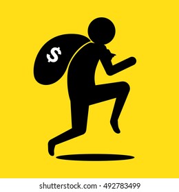 Thief run with bag of money vector illustration