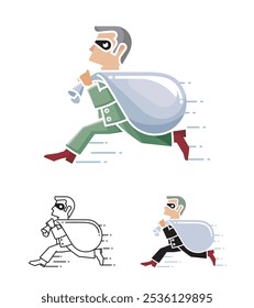 Thief Running with a Money Bag Vector Logo Art	